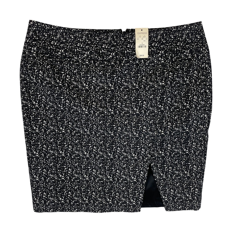 EXPRESS DESIGN STUDIO Tweed‎ Pencil Skirt Black White Speckle Split Size 12